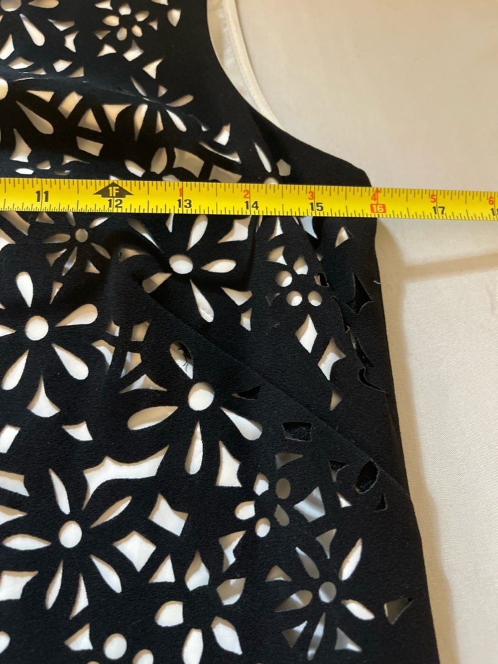 Calvin Klein Black Midi Sheath Dress with Cream Floral Cutouts - Picture 8 of 12